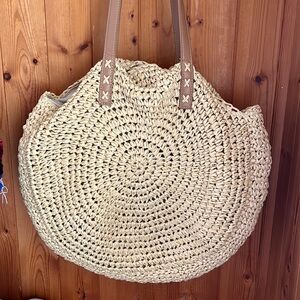 Large Round Woven Straw Tote Bag